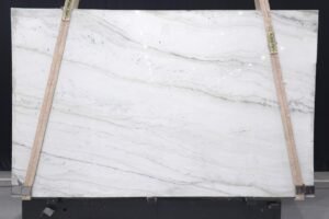 Bellagio Quartzite slab on display stand