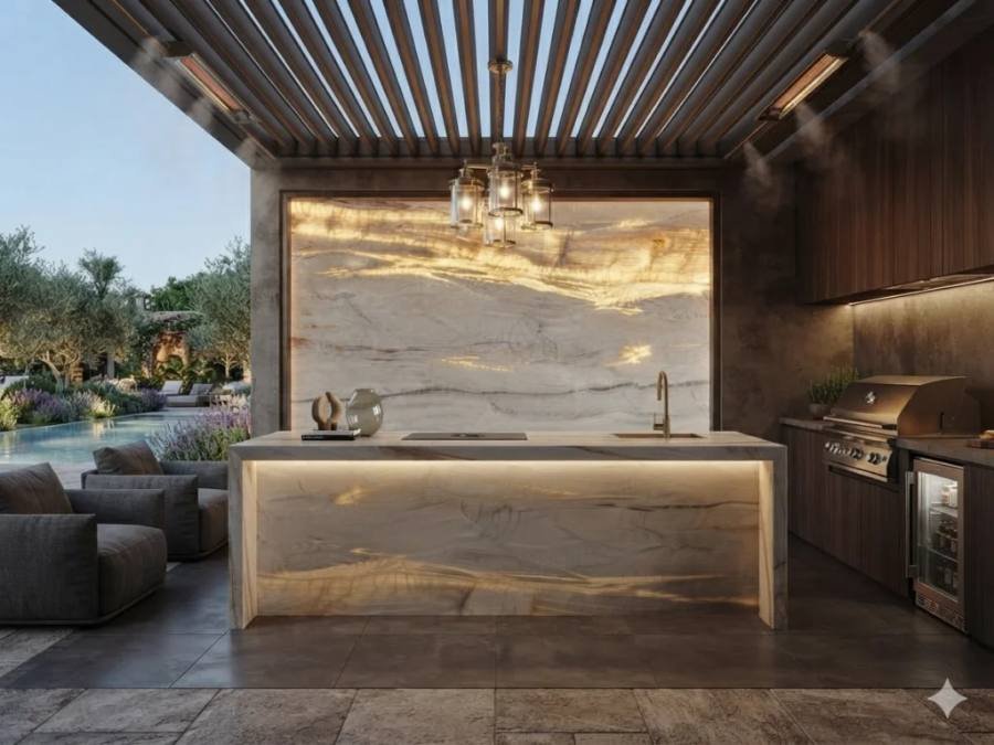Maharajah quartzite outdoor kitchen