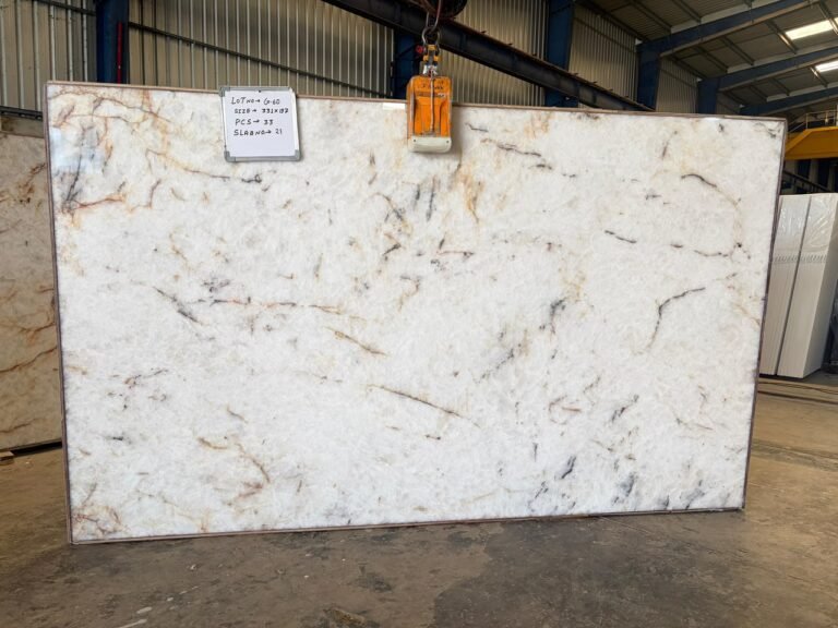 Cristallo Oro quartzite slab at KJM Stones