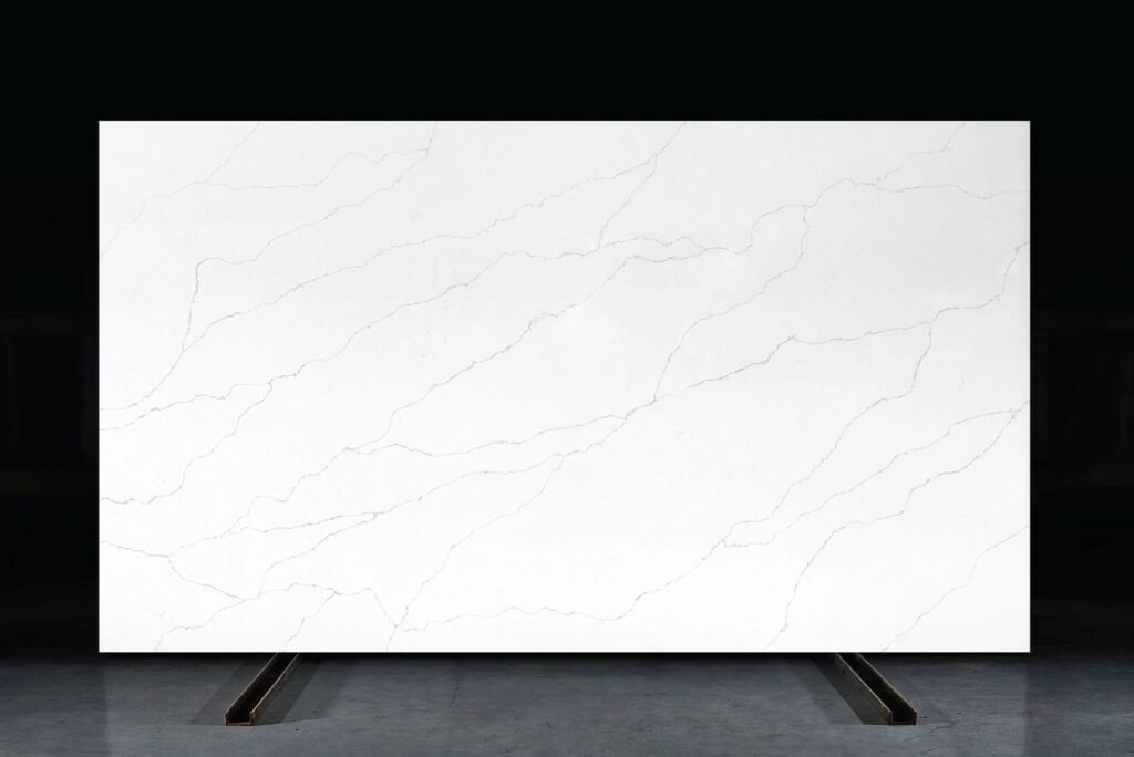 Calacatta Riviera quartz slab at KJM Stones