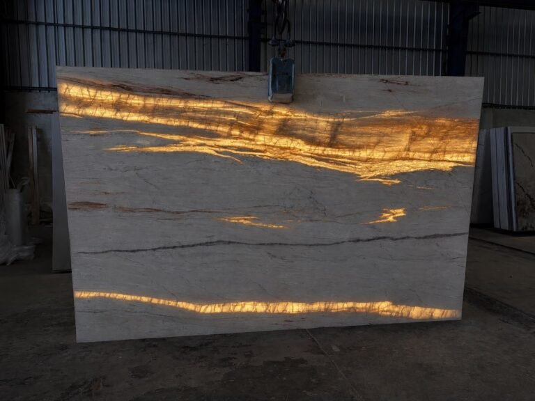 Maharajah quartzite slab, backlit