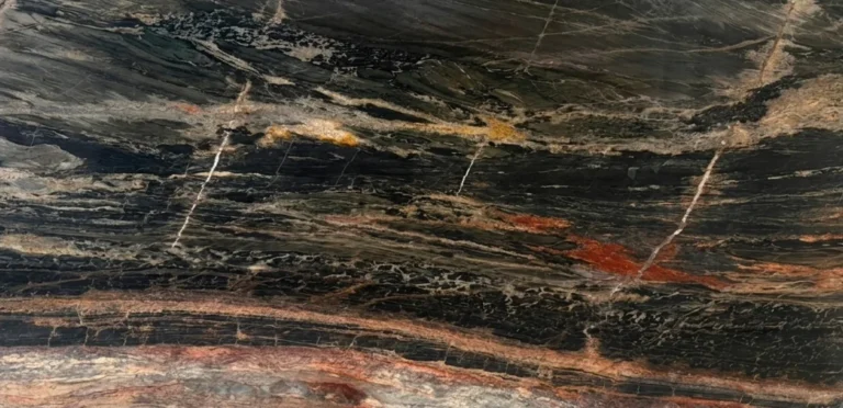 Phoenix Black granite slab, polished 3 cm, with rust and copper banding