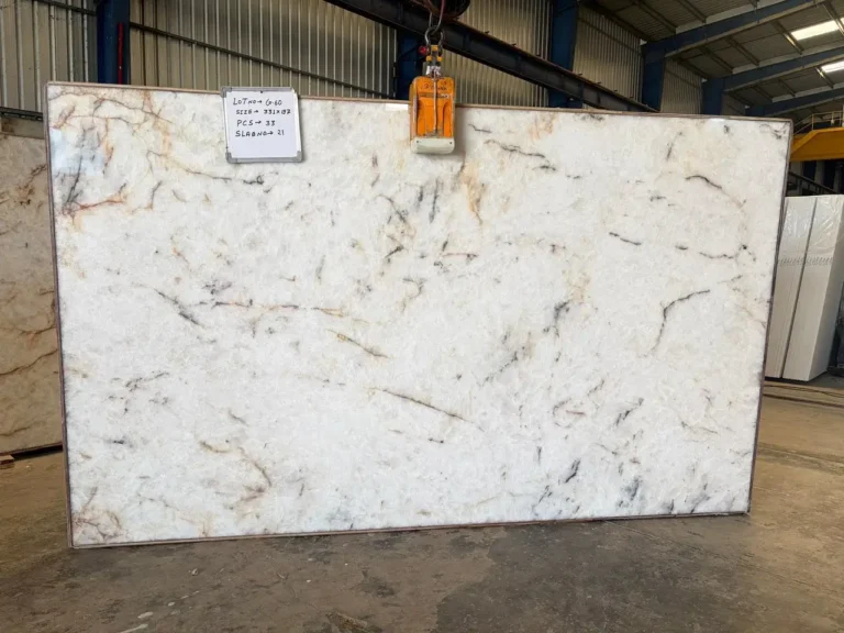 Cristallo Oro quartzite slab at KJM Stones
